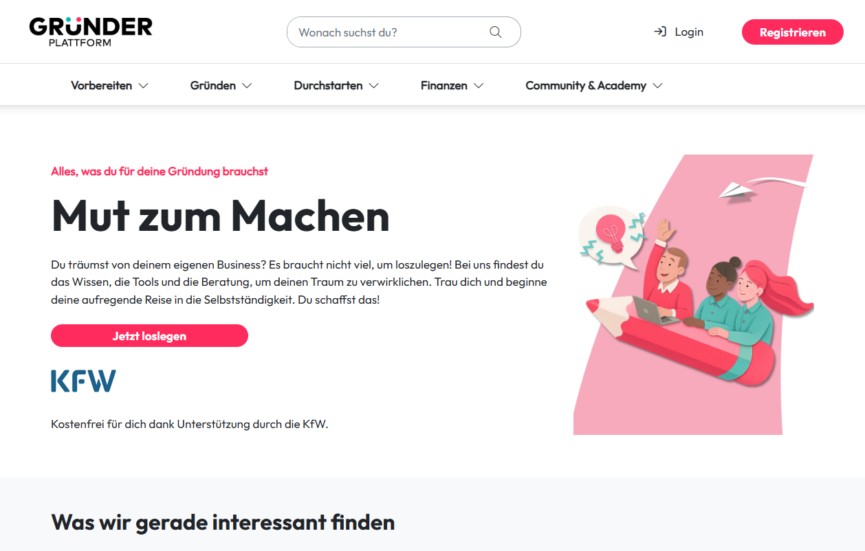Startseite von Gründerplattform
