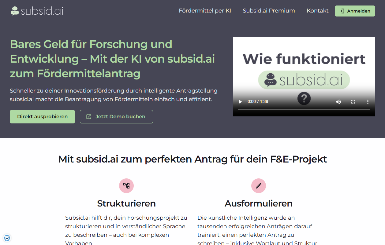 Startseite von subsid.ai