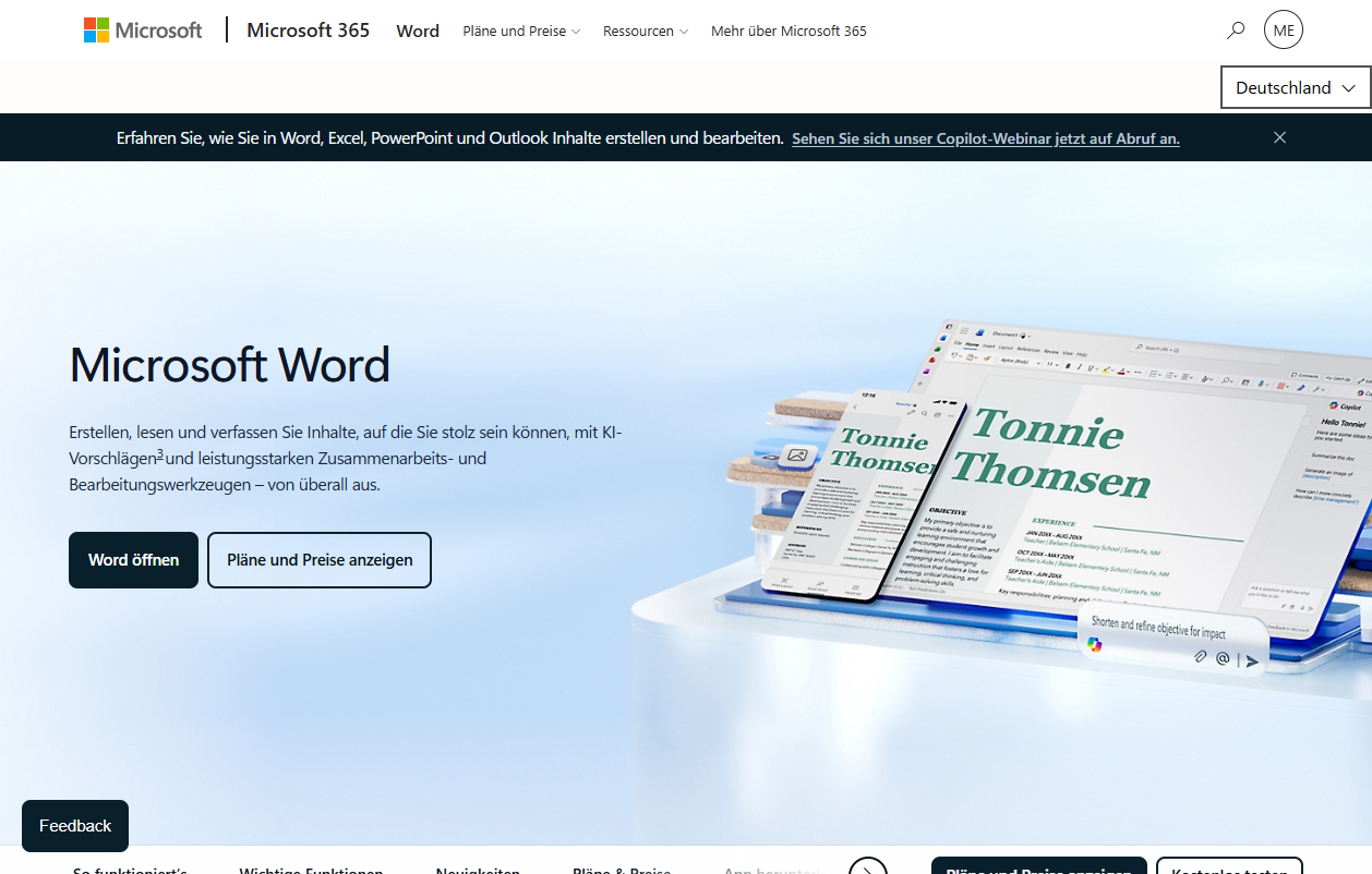 Startseite von Microsoft Word