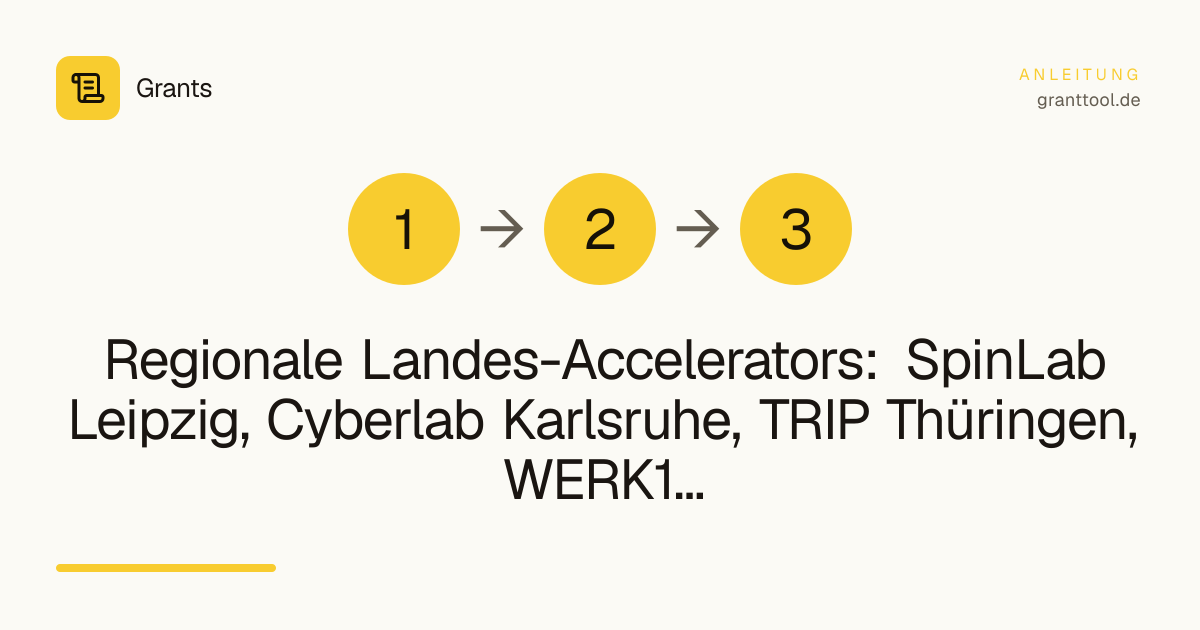 Regionale Landes-Accelerators: SpinLab Leipzig, Cyberlab Karlsruhe, TRIP Thüringen, WERK1 München, Founders Foundation Bielefeld