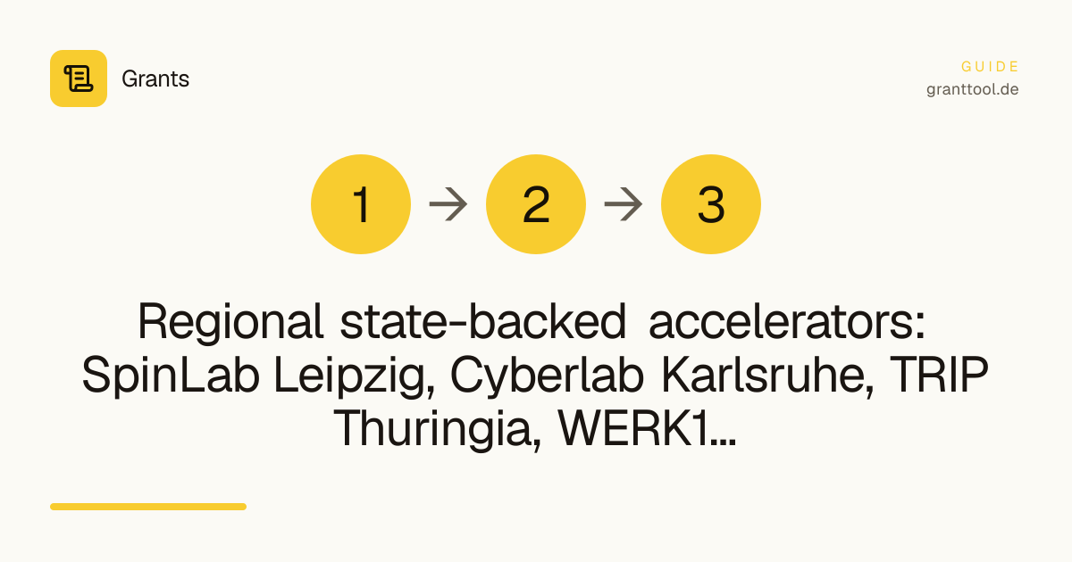 Regional state-backed accelerators: SpinLab Leipzig, Cyberlab Karlsruhe, TRIP Thuringia, WERK1 Munich, Founders Foundation Bielefeld