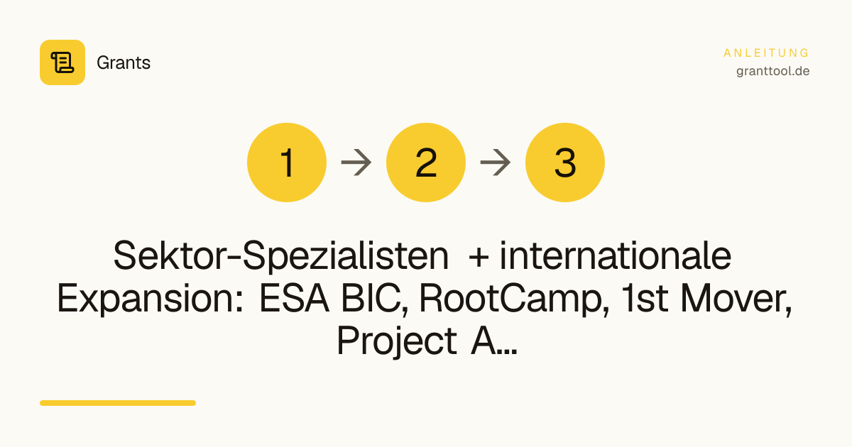 Sektor-Spezialisten + internationale Expansion: ESA BIC, RootCamp, 1st Mover, Project A, German Accelerator