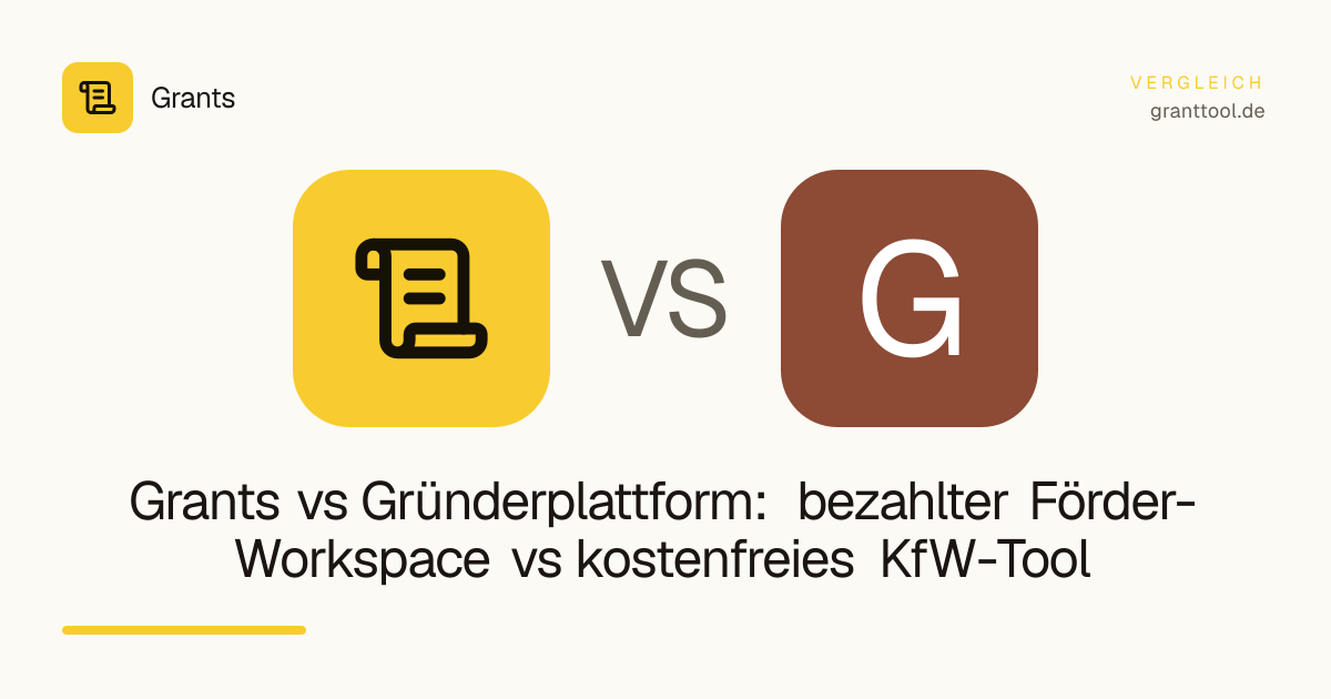 Grants vs Gründerplattform: bezahlter Förder-Workspace vs kostenfreies KfW-Tool